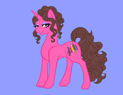 Size: 3300x2550 | Tagged: safe, artist:ashley-the-muffin, oc, oc only, oc:sugar song, pony, unicorn, blue background, female, high res, mare, simple background, solo