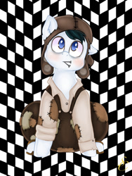 Size: 768x1024 | Tagged: safe, artist:ashley-the-muffin, oc, oc only, earth pony, pony, abstract background, cap, clothes, hat, male, nail, ponified, stallion, the thief and the cobbler