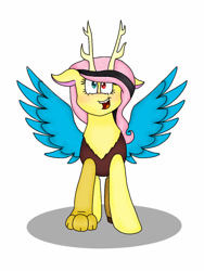 Size: 768x1024 | Tagged: safe, artist:ashley-the-muffin, oc, oc only, oc:kalliste, draconequus, hybrid, pegasus, pony, female, heterochromia, interspecies offspring, mare, next generation, offspring, parent:discord, parent:fluttershy, parents:discoshy, simple background, solo, white background