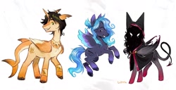 Size: 1674x856 | Tagged: safe, artist:lutraviolet, alicorn, hybrid, original species, pegasus, pony, shark, shark pony, badboyhalo, bracer, cloak, clothes, devil tail, female, foolish, jaidenanimations, male, mare, mcyt, minecraft, peytral, ponified, qsmp, simple background, stallion, tail, white background, white eyes, youtuber