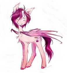 Size: 914x994 | Tagged: safe, artist:lutraviolet, oc, oc only, oc:crimm harmony, bat pony, pony, chest fluff, fangs, solo