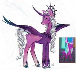 Size: 1423x1306 | Tagged: safe, artist:lutraviolet, screencap, opaline arcana, alicorn, pony, g5, my little pony: make your mark, my little pony: make your mark chapter 2, portrait of a princess, spoiler:g5, spoiler:my little pony: make your mark, spoiler:my little pony: make your mark chapter 2, spoiler:mymc02e03, clothes, concave belly, curved horn, female, helmet, horn, jewelry, mare, regalia, solo, spread wings, wings