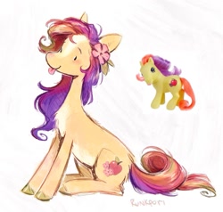 Size: 1205x1145 | Tagged: safe, artist:lutraviolet, apple spice, pony, g3, chest fluff, cute, female, flower, flower in hair, mare, solo, tongue out, toy interpretation, unshorn fetlocks