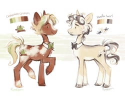 Size: 1504x1158 | Tagged: safe, artist:lutraviolet, oc, oc only, oc:cinnamon crunch, oc:vanilla swirl, earth pony, pony, bowtie, chest fluff, duo, facial hair, male, raised hoof, reference sheet, stallion, unshorn fetlocks