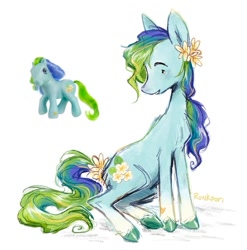 Size: 809x819 | Tagged: safe, artist:lutraviolet, tropical surprise, earth pony, pony, g3, female, flower, flower in hair, mare, simple background, solo, toy interpretation, unshorn fetlocks, white background