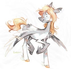 Size: 931x914 | Tagged: safe, artist:lutraviolet, derpy hooves, pegasus, pony, g4, alternate design, bandage, bandaid, bandaid on nose, chest fluff, female, mare, solo, torn ear, winged hooves