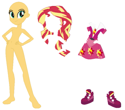 Size: 603x534 | Tagged: safe, artist:lordsfrederick778, artist:selenaede, sunset shimmer, human, equestria girls, g4, alternate design, base used, simple background, solo, white background