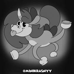 Size: 2000x2000 | Tagged: safe, artist:euspuche, oc, oc:qular, pony, unicorn, bow, hair bow, high res, looking at you, rubber hose style, smiling, text, tongue out