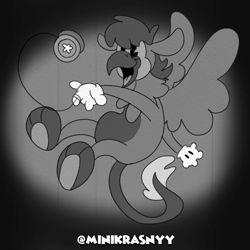 Size: 2000x2000 | Tagged: safe, artist:euspuche, oc, oc:grey the griffon, griffon, high res, open mouth, rubber hose style, smiling, text, yo-yo