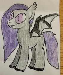 Size: 2671x3163 | Tagged: safe, artist:volk204, oc, oc only, bat pony, drawing, fangs, high res, solo, traditional art, wings