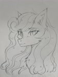 Size: 3024x4032 | Tagged: safe, artist:hysteriana, oc, oc only, oc:megan rouge, pony, chest fluff, ear fluff, eyebrows, eyebrows visible through hair, female, freckles, looking at you, mare, sketch, smiling, solo, traditional art