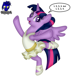 Size: 3840x4154 | Tagged: safe, alternate version, artist:damlanil, twilight sparkle, alicorn, pony, g4, alternate hairstyle, ballerina, belly button, bipedal, clothes, comic, costume, cute, dress, female, frog (hoof), horn, looking at you, mare, open mouth, open smile, raised hoof, show accurate, simple background, smiling, solo, speech bubble, spread wings, standing, standing on one leg, stretching, text, transparent background, tutu, twiabetes, twilarina, twilight sparkle (alicorn), underhoof, vector, wings