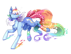 Size: 1920x1447 | Tagged: safe, artist:greenmaneheart, oc, oc only, oc:aquatic paint, earth pony, pony, ;p, butt fluff, cheek fluff, chest fluff, colored hooves, colored tongue, concave belly, ear fluff, female, fluffy, golden eyes, gradient body, hooves, leg fluff, lightly watermarked, long tail, looking at you, mare, not rainbow dash, one eye closed, rainbow tongue, simple background, slender, solo, sternocleidomastoid, tail, thin, tongue out, transparent background, watermark, wink