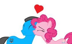 Size: 1350x831 | Tagged: safe, artist:diegobrother, pinkie pie, oc, oc:william, g4, 1000 hours in ms paint, canon x oc, cheek kiss, female, kissing, male, shipping, simple background, transparent background