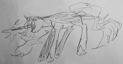 Size: 2880x1507 | Tagged: safe, artist:metaruscarlet, twilight sparkle, alicorn, pony, g4, doodle, eyes closed, grayscale, horn, magic, monochrome, pencil drawing, season 9 doodles, solo, traditional art, twilight sparkle (alicorn), wings