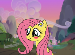 Size: 980x718 | Tagged: safe, artist:beepbeep, fluttershy, pegasus, pony, g4, bust, cute, female, flower, mare, portrait, shyabetes, solo, sunset