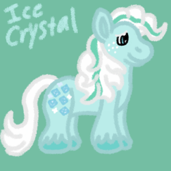 Size: 1000x1000 | Tagged: safe, artist:mintwhistle, part of a set, ice crystal, earth pony, pony, g1, big brother ponies, colored hooves, freckles, green background, male, medibang paint, mountain boy ponies, multicolored mane, simple background, smiling, solo, stallion, unshorn fetlocks