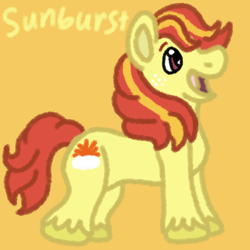 Size: 1000x1000 | Tagged: safe, artist:mintwhistle, part of a set, sunburst (g1), earth pony, pony, g1, big brother ponies, colored hooves, freckles, happy, male, medibang paint, mountain boy ponies, multicolored mane, open mouth, open smile, simple background, smiling, solo, stallion, unshorn fetlocks, yellow background