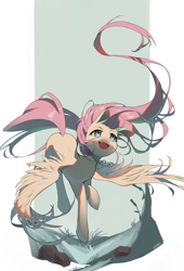 Size: 2800x4114 | Tagged: safe, artist:inori7596, fluttershy, pegasus, pony, g4, abstract background, cute, female, mare, shyabetes, solo, spread wings, wings