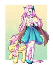 Size: 2276x2800 | Tagged: safe, artist:_ladybanshee_, artist:ladyfablevt, fluttershy, human, pegasus, pony, g4, anime, artwork, blushing, clothes, cute, high res, humanized, shy, shyabetes, skirt, solo