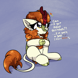 Size: 2000x2000 | Tagged: safe, artist:jubyskylines, autumn blaze, kirin, g4, awwtumn blaze, bronybait, cloven hooves, cute, female, high res, mare, pet request, simple background, solo, talking to viewer