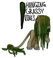Size: 757x835 | Tagged: safe, artist:wtfponytime, alien, alien pony, original species, plant pony, pony, crossover, deep rock galactic, dreadlocks, hanging grassy vines, hidden eyes, plant, ponified, simple background, solo, unshorn fetlocks, white background