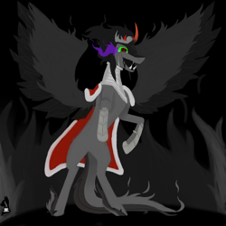 Size: 2600x2600 | Tagged: safe, artist:spectrum205, king sombra, pony of shadows, alicorn, pony, g4, armor, cloak, clothes, colored horn, crying, curved horn, fusion, high res, horn, male, solo, sombra horn, stallion