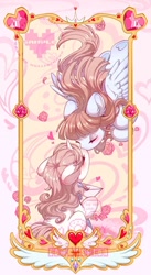 Size: 1172x2138 | Tagged: safe, artist:qamar, oc, oc only, pegasus, pony, unicorn, blushing, commission, duo, female, flower, flying, heart, kissing, lesbian, letter, mare, oc x oc, shipping