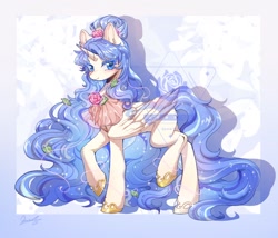 Size: 1870x1600 | Tagged: safe, artist:qamar, oc, oc only, alicorn, pony, alicorn oc, commission, female, flower, folded wings, hoof shoes, horn, large wings, mare, princess shoes, wings