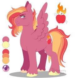 Size: 4000x4000 | Tagged: safe, artist:strawberrycactus, oc, oc only, oc:fire apple, pegasus, pony, absurd resolution, color palette, male, offspring, parent:big macintosh, parent:cloudchaser, parents:macchaser, simple background, solo, spread wings, stallion, transparent background, unshorn fetlocks, wings