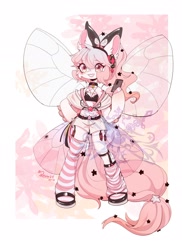 Size: 1640x2254 | Tagged: safe, artist:qamar, oc, oc only, original species, pony, semi-anthro, arm hooves, bow, butterfly wings, cellphone, clothes, ear piercing, earring, facial markings, female, hair bow, jewelry, mare, phone, piercing, smartphone, socks, transparent wings, wings