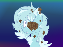 Size: 1333x1000 | Tagged: safe, artist:thedangbooper, oc, oc only, oc:snowdin falls, pony, blind, female, flower, flower in hair, gradient background, hanahaki disease, looking at you, messy mane, solo, teary eyes, teenager, x eyes