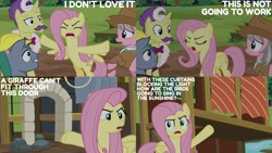 Size: 2000x1125 | Tagged: safe, edit, edited screencap, editor:quoterific, screencap, dandy grandeur, fluttershy, hard hat (g4), wrangler, pegasus, pony, fluttershy leans in, g4, angry, assertive fluttershy, bipedal, eyes closed, female, fluttershy is not amused, male, mare, open mouth, stallion, unamused, yelling