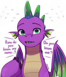 Size: 1745x2048 | Tagged: safe, artist:maren, spike, dragon, g5, my little pony: make your mark, my little pony: make your mark chapter 6, spoiler:g5, spoiler:my little pony: make your mark chapter 6, male, older, older spike, open mouth, pointing at self, simple background, solo, spike (g5), sweat, sweatdrops, white background