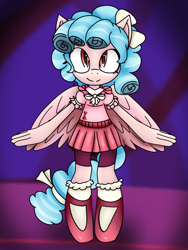 Size: 2250x3000 | Tagged: safe, artist:greendemon14, cozy glow, mobian, anthro, g4, clothes, female, high res, looking at you, skirt, smiling, smiling at you, socks, solo, sonicified, wings