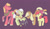 Size: 1165x686 | Tagged: safe, artist:porcelainparasite, apple bloom, applejack, big macintosh, granny smith, earth pony, pony, g4, apple family, female, filly, foal, male, mare, purple background, simple background, stallion, walker