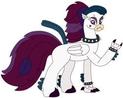 Size: 2760x2220 | Tagged: safe, artist:supahdonarudo, queen novo, classical hippogriff, hippogriff, series:novoember, g4, my little pony: the movie, collar, devil horn (gesture), high res, makeup, piercing, punk, redraw, simple background, spiked collar, spiked wristband, transparent background, wristband