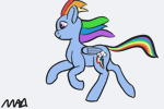 Size: 3072x2048 | Tagged: safe, artist:maonyman, rainbow dash, pegasus, pony, g4, animated, cutie mark, female, floppy ears, folded wings, frame by frame, galloping, gif, happy, high res, mare, simple background, smiling, solo, tail, white background, windswept hair, windswept mane, windswept tail, wings