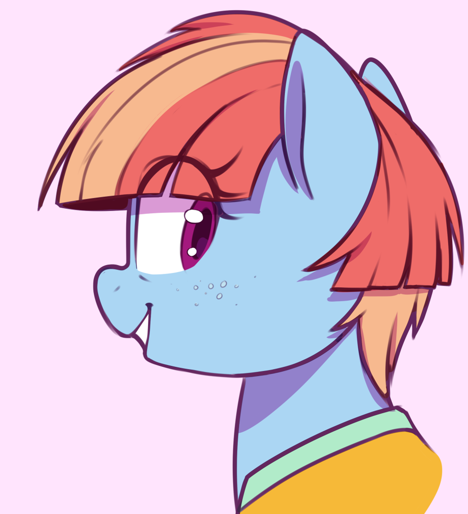 [bust,female,freckles,g4,looking at you,looking back,mare,pegasus,pony,portrait,safe,simple background,solo,artist:thebatfang,looking back at you,smiling,windy whistles]