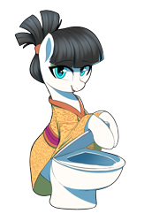 Size: 1300x2000 | Tagged: safe, artist:thebatfang, oc, oc only, oc:tsu nami, original species, pony, toilet pony, but why, female, looking at you, mare, open mouth, open smile, simple background, smiling, solo, toilet, transparent background, wat