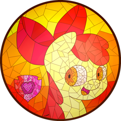 Size: 2000x2000 | Tagged: safe, artist:senpaiburrito, apple bloom, earth pony, pony, g4, bust, female, filly, foal, high res, open mouth, portrait, simple background, solo, stained glass, transparent background