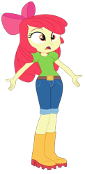 Size: 1900x3885 | Tagged: safe, artist:gmaplay, screencap, apple bloom, human, equestria girls, equestria girls specials, g4, my little pony equestria girls: better together, my little pony equestria girls: holidays unwrapped, the cider louse fools, :|, apple bloom's bow, belt, boots, bow, clothes, crossed arms, denim, female, gloves, hair bow, jeans, pants, red hair, shirt, shoes, simple background, solo, t-shirt, tangelo eyes, transparent background, yellow skin