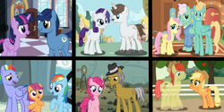 Size: 1264x632 | Tagged: safe, artist:princessstar022, applejack, bow hothoof, bright mac, fluttershy, gentle breeze, hondo flanks, igneous rock pie, night light, pinkie pie, rainbow dash, rarity, scootaloo, twilight sparkle, zephyr breeze, alicorn, earth pony, ghost, pegasus, pony, undead, unicorn, g4, adopted, adopted offspring, alternate hairstyle, applejack's hat, bright mac's ghost, canterlot, cowboy hat, cute, daaaaaaaaaaaw, father and child, father and daughter, father's day, female, fluttershy's cottage, grin, hat, hoof on chest, looking at each other, looking at someone, male, mare, open mouth, open smile, ponyville, rainbow dash's house, rock farm, scootadoption, scootalove, smiling, stallion, sweet apple acres, twilight sparkle (alicorn), waving, wholesome