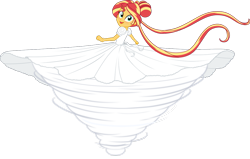 Size: 1121x713 | Tagged: safe, artist:chaosbane-greyknight, sunset shimmer, human, equestria girls, g4, alternate hairstyle, beautiful, blushing, clothes, cute, dress, female, long dress, long hair, open mouth, open smile, serenity, silk, simple background, smiling, solo, spinning, story included, transparent background, twister