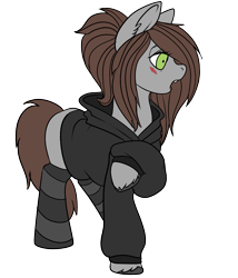 Size: 1851x2160 | Tagged: safe, artist:brainiac, oc, oc only, oc:flitsy, clothes, female, hoodie, mare, simple background, socks, solo, striped socks, transparent background