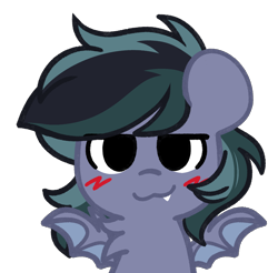 Size: 1576x1553 | Tagged: safe, artist:ninnydraws, oc, oc only, oc:scrimmy, bat pony, pony, bat pony oc, bat wings, blushing, boykisser, fangs, looking at you, male, meme, simple background, smug, solo, transparent background, wings
