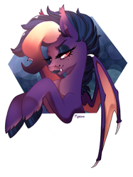 Size: 2379x3182 | Tagged: safe, artist:kaenn, oc, oc only, oc:bea, oc:beatrice, bat pony, pony, bust, eyelashes, female, high res, makeup, simple background, solo, white background