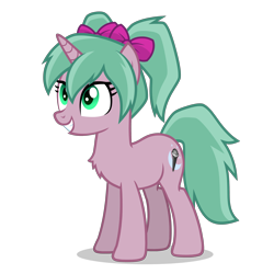 Size: 2800x2800 | Tagged: safe, oc, oc only, oc:magicalmysticva, pony, unicorn, bow, chest fluff, cute, female, green eyes, hair bow, high res, mare, pigtails, pink body, pink bow, simple background, solo, teal mane, transparent background, twintails, vector