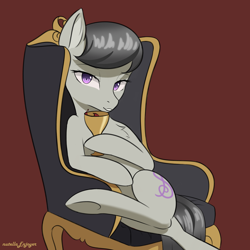 Size: 2000x2000 | Tagged: safe, artist:nutellaenjoyer, octavia melody, earth pony, pony, g4, chair, chalice, drink, drinking, female, high res, looking at you, mare, sitting, smiling, solo