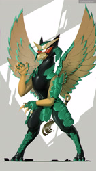 Size: 2200x3912 | Tagged: safe, artist:littlepolly, oc, oc only, griffon, armor, high res, latex, samurai, solo, spread wings, wing brace, wings